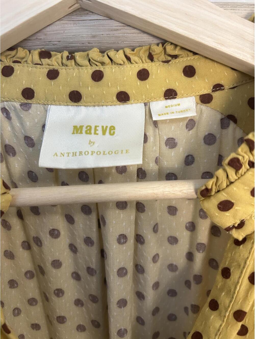 Maeve by Anthropologie Yellow Polka Dot Blouse Medium - Picture 2 of 9